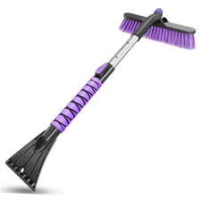  Ice Scraper with 12.6 Inch Large Brush Head, Extendable Ice 33 Inch Purple