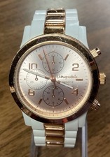 Reloj Aeropostale Mujer Oro Rosa Eslabón Blanco Imitación Cronógrafo Batería Nueva