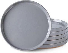6-Piece Ceramic Dinner Plate Set, 10.25” Rustic Gray with Terracotta Base
