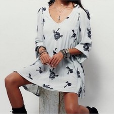 Free People Emma Austin Embroidered Floral Boho Swing Dress Size XS