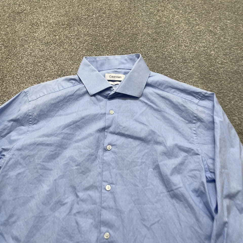 Calvin Klein Shirt Mens Large Blue Slim Fit Button Down Dress Shirt 16.5 34/35 - Image 2 of 4