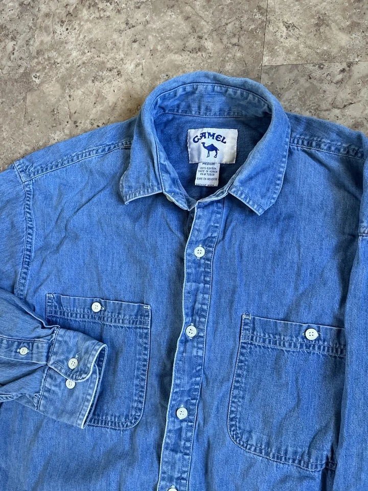 Camel Jazz Band Embroidered Denim Shirt Medium VTG 90s Korea Joe Promo Button-Up - Image 3 of 4