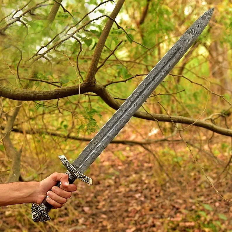 Espada vikinga de acero Damasco hecha a mano de 30" afilada lista para la batalla espada medieval regalo Foto 3 de 3