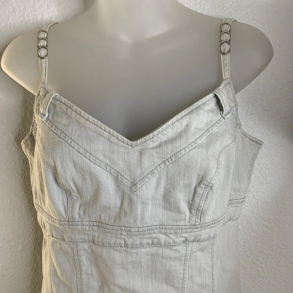 Vestido midi de mezclilla Copine con bufanda para mujer gris sin mangas con cremallera talla 40 EE. UU. M Foto 4 de 4