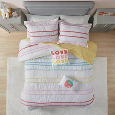 5pc Full/Queen Striped Piper Cotton Kids' Duvet Cover Set with Chenille Trim