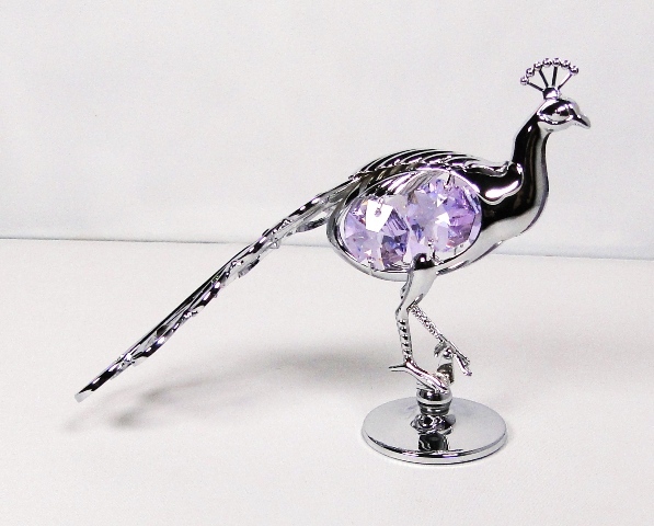 Paon Crystocraft sculpture cristal métal argenté ornement maison salon chambre