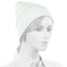 1 Dozen WHITE Beanies Wholesale lot of 12 plain blank long fold up beanie Hats