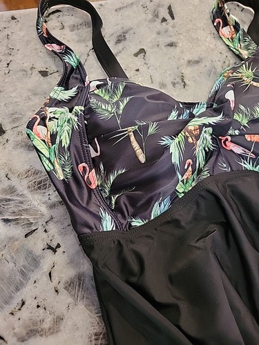 Aqua Eve 2 piece swimsuit swimming Women’s Size 16W black NWT tropical Tankini - Picture 6 of 18