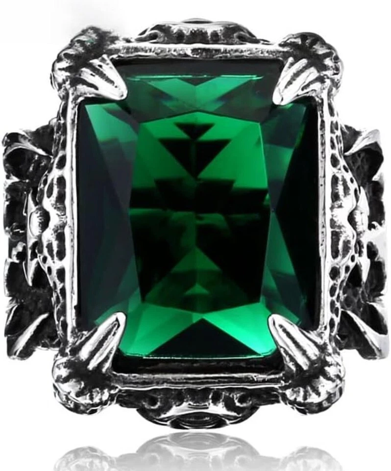 Anillo de piedra vintage de acero inoxidable Berserker rojo azul verde circonita cúbica talla EE. UU. 7-13 Foto 3 de 4