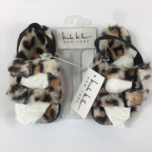 Nicole Miller Toddler Girls Leopard Slide Sandals Faux Fur Buckle Strap Sz 9 - Picture 4 of 12