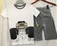 NEW Carter's Boys Trucks Pajama set Shorts Snug Fit Neon White Gray sz 10,12,14