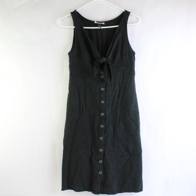 Universal Thread Schwarz Leinen Mischung Knopfverschluss Ärmelloses Kleid Damen