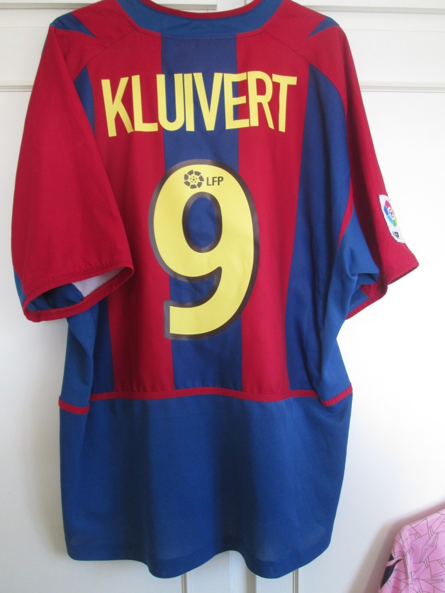 Barcelona 2002-2003 Home Kluivert 9 Football Shirt Size Large