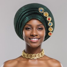 Multilayer Nigerian African Auto Gele Headtie Turban Hat Muslim Women Bonnet Cap