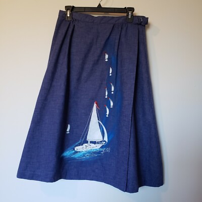 Arnold's of Miami, Inc. Denim Wrap Skirt Blue with Sailboat One Size EUC!