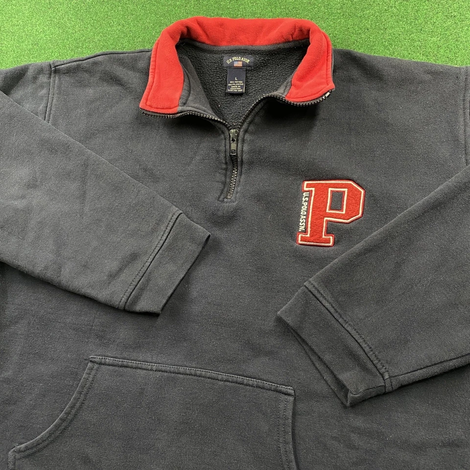 Винтажный US Polo ASSN. Толстовка с капюшоном мужской большой синий Y2K пуловер 1/4 молнии толстовка - Изображение 2 из 4