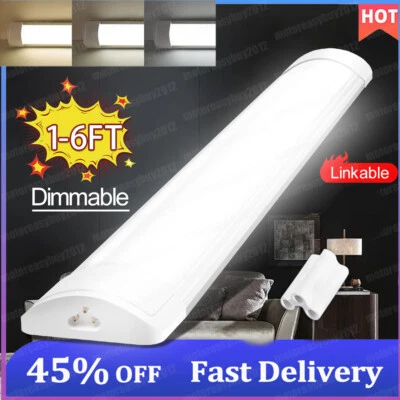 8FT 4FT LED Strip Lights Batten Tube Light Office Garage Ceiling Lamp Dimmable