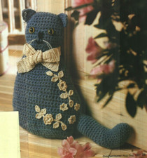 FANCY FELINE CAT PILLOW HOME DECOR DIGEST SIZE CROCHET PATTERN INSTRUCTIONS HTF