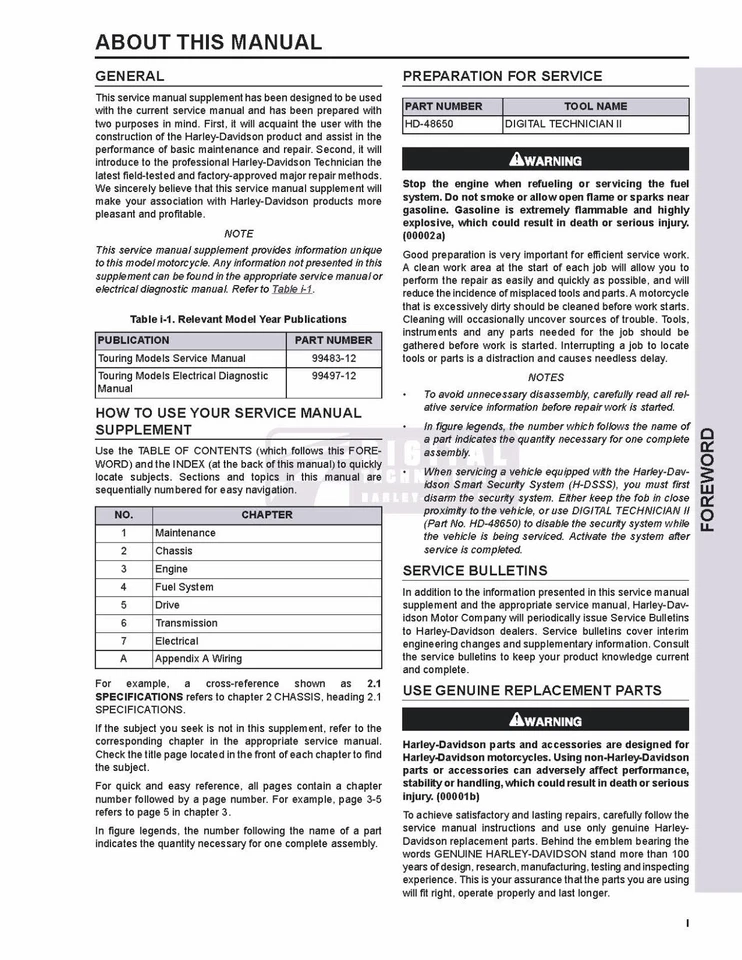 Suplemento manual de taller de reparación de servicio impreso modelos de triciclo Harley Davidson 2012 Foto 2 de 4
