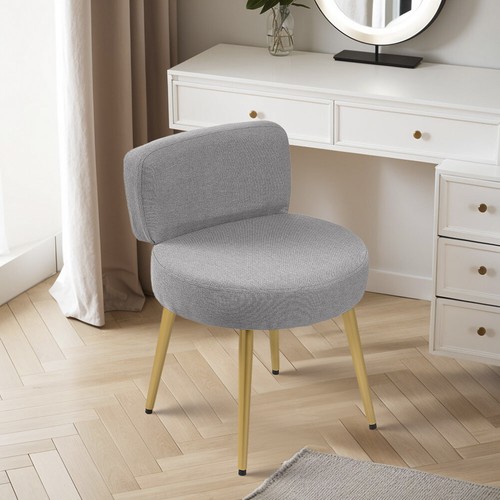 Grey Linen Vanity Stool Dressing Table Accent Chair Makeup Chair with Backrest - Picture 17 of 17