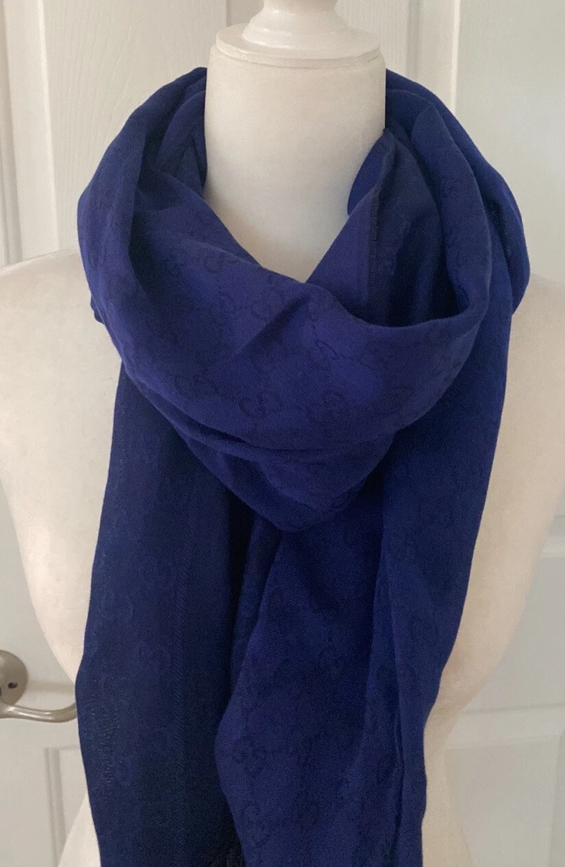 Foulard frange frange en coton monogramme GUCCI bleu pervenche NEUF