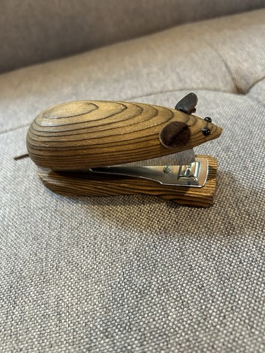 Vintage Wooden Mouse Handmade Small Stapler Japan MCM Works - Picture 6 of 12