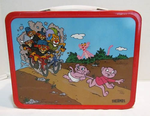 LONCHERA METÁLICA PINK PANTHER AND SONS 1984 CON BOTELLA TERMO BONITA LIMPIA - Imagen 3 de 10