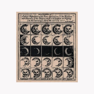 Mounted Rubber Stamp, 1715 Eclipse Chart, Celestial, Eclipse, Sun, Moon, Stars