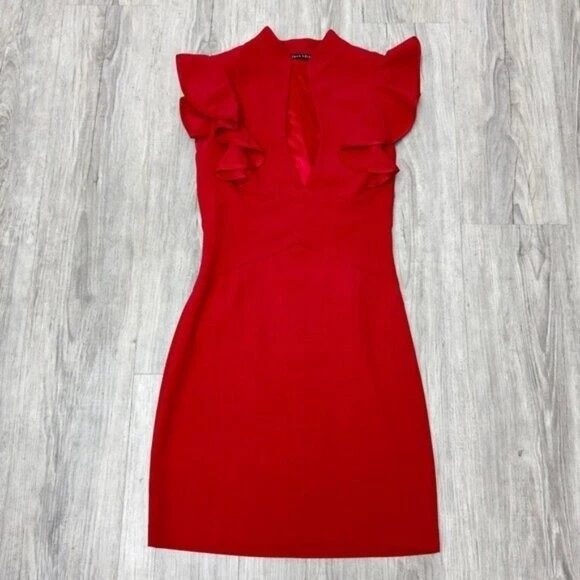 Vestido Vaina Negro Halo Rojo Eva Cerradura Volantes Talla 2 Foto 3 de 4