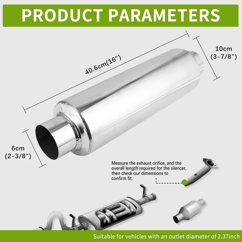 Tubo de escape silenciador resonador acero inoxidable 16" para Volkswagen VW Golf GTI 3" Foto 4 de 4
