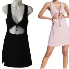 ASOS DESIGN V-Neck Cut Out Mini Dress With Tie Detail in Black Size 2