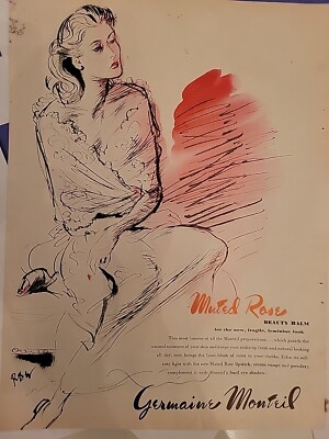 1944 Germaine Monteil Muted Rose Beauty Balm Vintage Cosmetic RBW art ad