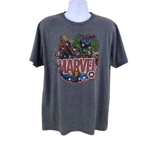 Marvel Superheroes Mens T-Shirt Gray Size Large Crewneck Front Graphic Comic