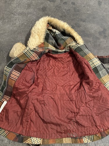 Vintage 70s Sears Plaid Autumn Fall Fur Hooded Jacket - Picture 23 of 24