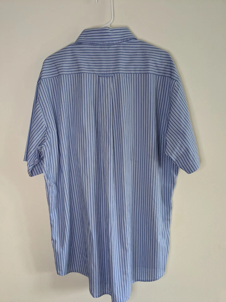 Alex Cannon Мужская рубашка размер XL 100% хлопок с коротким рукавом на пуговицах синяя полоска  - Изображение 2 из 4