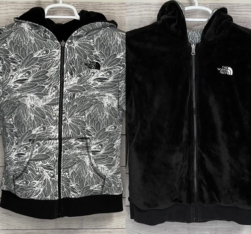 The North Face Girl's Size XL (18) Osito Fleece Reversible Hoodie Black White - Picture 2 of 9