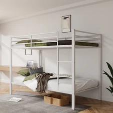 FunniHomi Metal Bunk Bed with Ladder, High Guardrail and Metal Slats