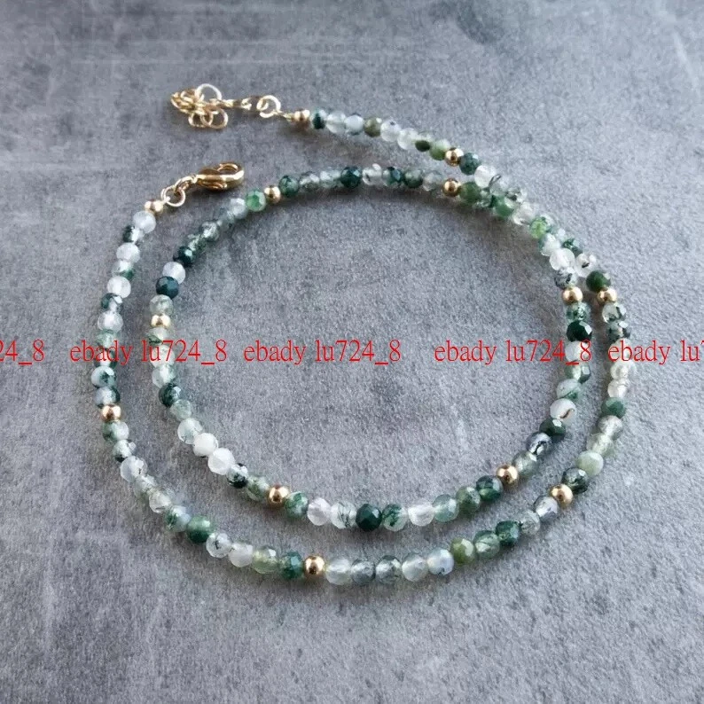 Gargantilla facetada delicada musgo ágata cuentas pequeñas collar de energía Reiki curativa 18" Foto 4 de 4