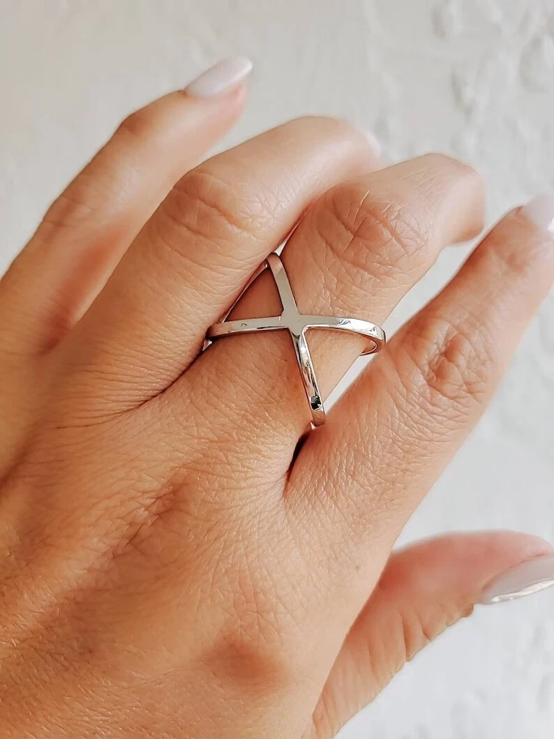 Criss Cross Ring Sterling Silver X Ring Simple Minimalist 925 Stamped XO
