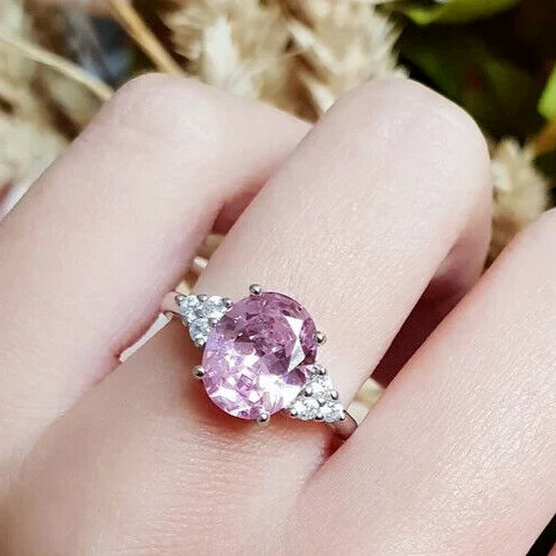 engagement ring, 3 carats oval cut fancy pink diamond ring, Barbie pink ring,-image