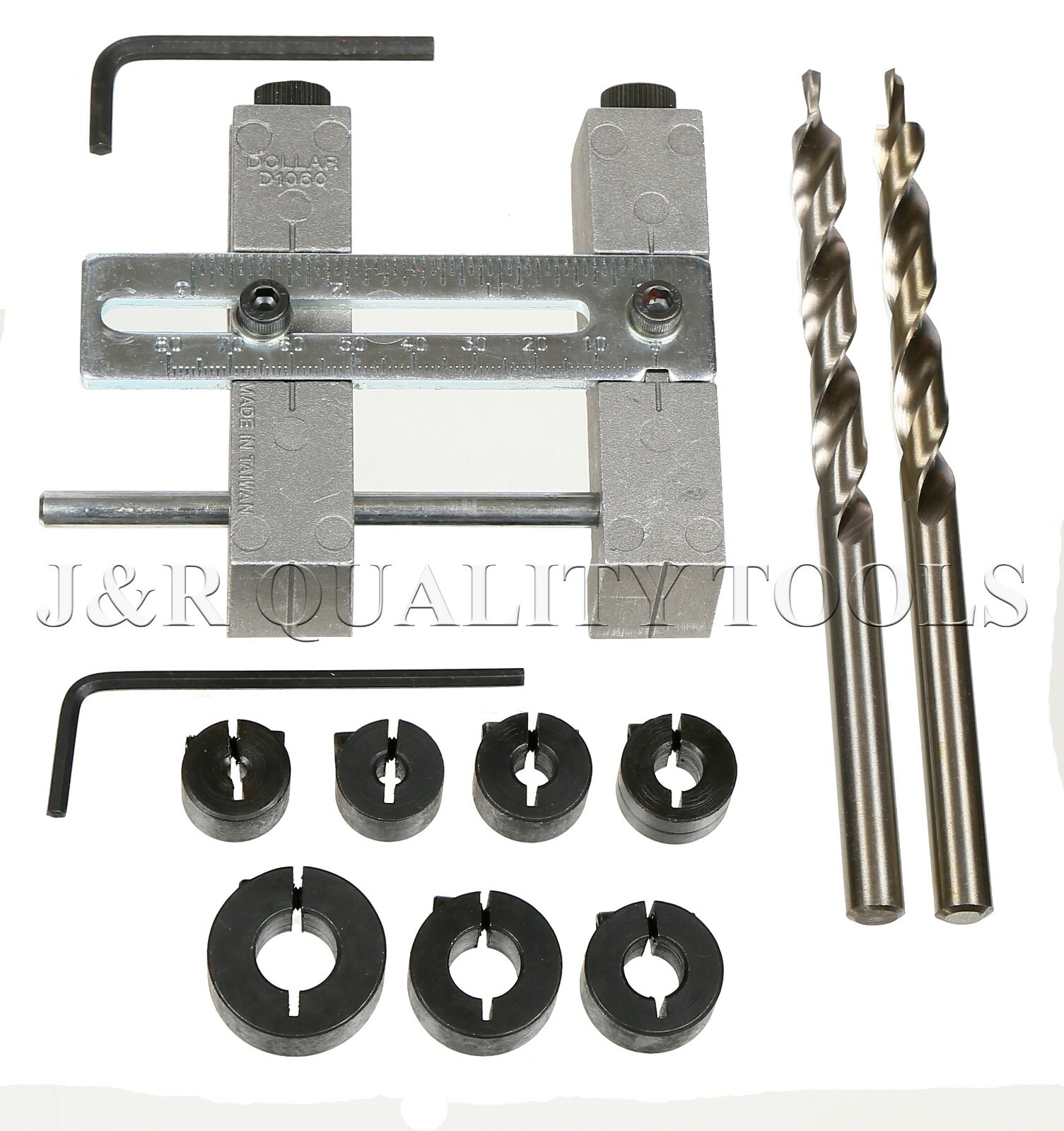 WOOD POCKET HOLE GUIDE w/ STEP DRILLS (45 & 90 deg) & 7PC SPLIT RING