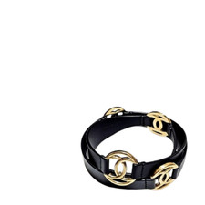 CHANEL CC Logo Gold Leather Black Belt Japan Used 