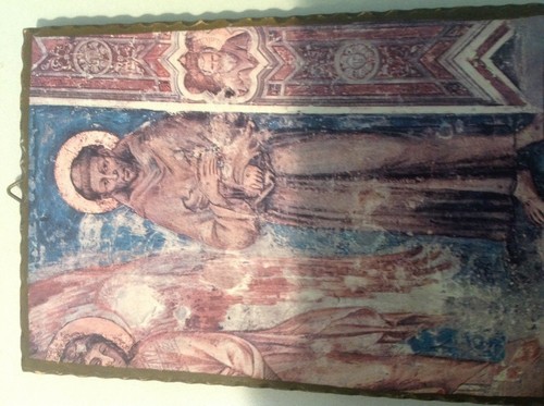 Vintage Antique St. Francis of Assisi print on hardboard w/Stigmata Blessing GC - Picture 2 of 4