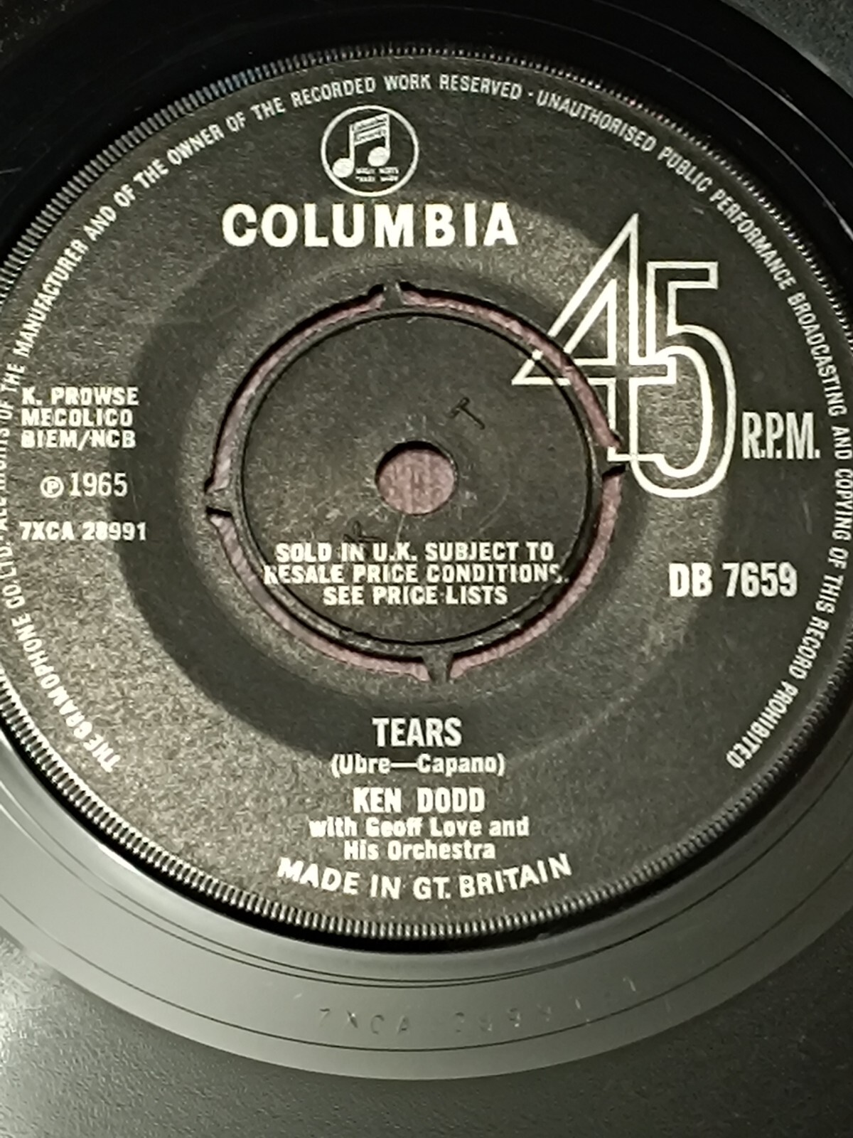 Vintage Vinyl Record Single - Colombia - KEN DODD - You & I / Tears - DB 7659