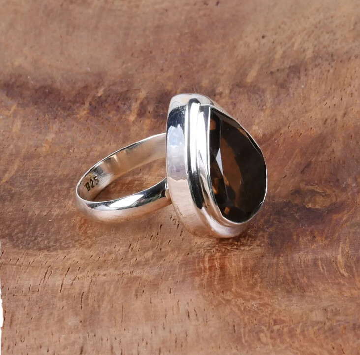 Smoky Quartz Gemstone Jewelry 925 Sterling Silver Ring