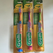 GUM Crayola Toothbrushes Purple Green Suction Cup Base ultra Soft Bristles lot 3