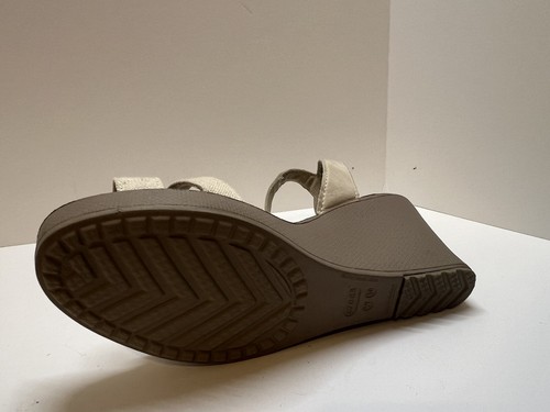 Crocs Elfenbein Creme Beige Leigh Keilabsatz Canvas Knöchelriemen Slipper W10 - Bild 11 von 14