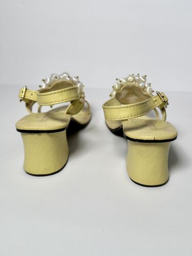 Vintage 1960s 1970s Vagabonds Pearl Beaded Satin Ball Sandal Heel Shoes Yellow 7 - Picture 3 of 22