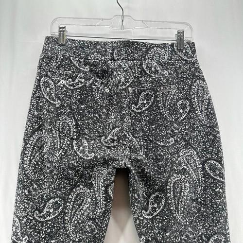 Michael Kors Pull On Pants Womens M Skinny High Rise Stretch Paisley Black White - Picture 5 of 11