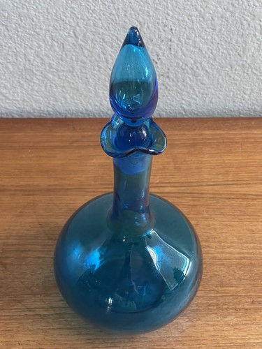 Mid Century Blue BLENKO 14" Decanter Bottle Stopper Glass - Picture 6 of 9